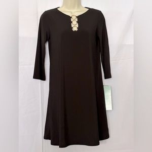 NWT MSK Petite Stretch Black Dress With Gold Hoops Size PS